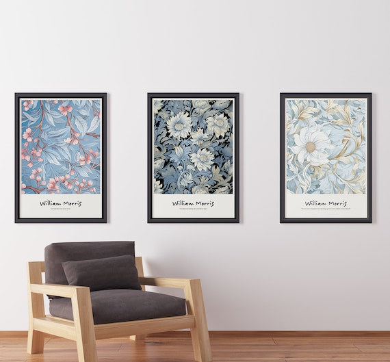 William Morris Print - flower market | light blue wall art, printable digital download, William Morris Poster