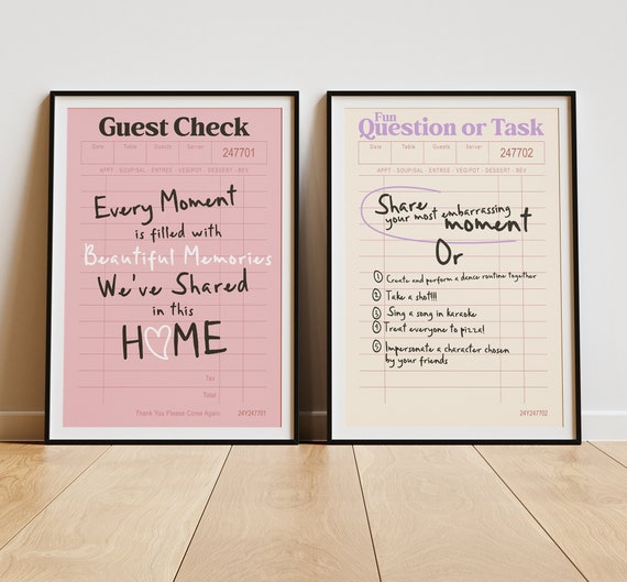 Guest Check Wall Art Set | dopamine decor, dining room decor, 2 piece printable poster, digital download, guest check prints