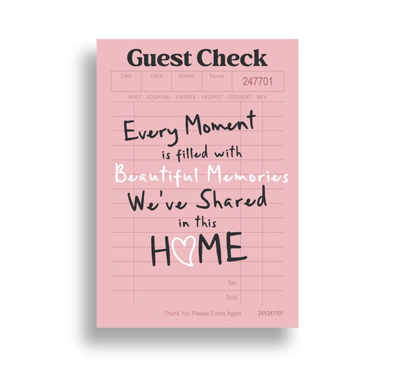 Guest Check Wall Art Set | dopamine decor, dining room decor, 2 piece printable poster, digital download, guest check prints