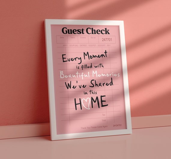 Guest Check Wall Art Set | dopamine decor, dining room decor, 2 piece printable poster, digital download, guest check prints