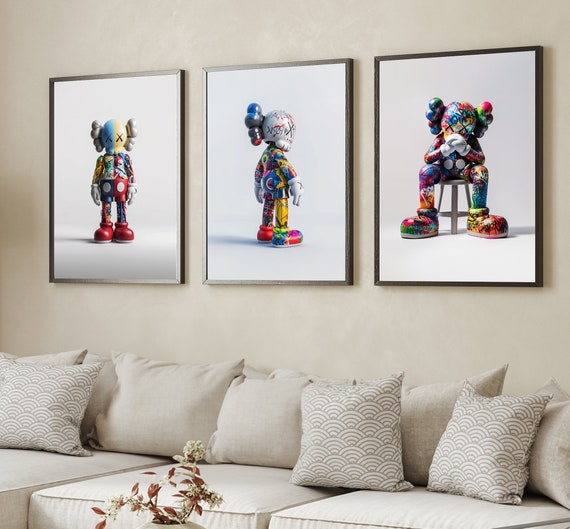 Kaws poster set of 3, Kaws poster | Kaws, 3 piece wall art, Kaws wall art, Kaws figure, digital download, Kaws figure, Hypebeast