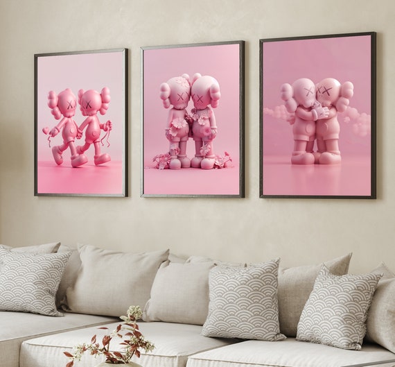 Kaws poster set of 3, Kaws figure | Kaws poster, 3 piece wall art, Kaws wall art, Kaws figure, digital download, Hypebeast figure, pink Kaws