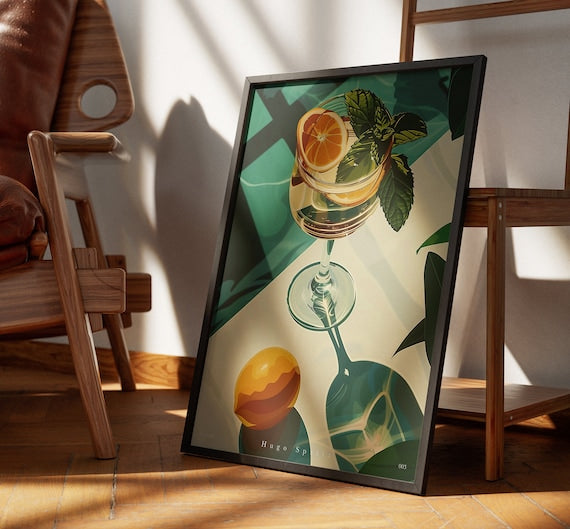 Hugo Spritz - cocktail print | cheers print, 3 piece wall art, bar cart print, cocktail poster, signature drink, digital download