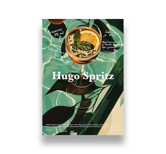 Hugo Spritz - cocktail print | cheers print, 3 piece wall art, bar cart print, cocktail poster, signature drink, digital download