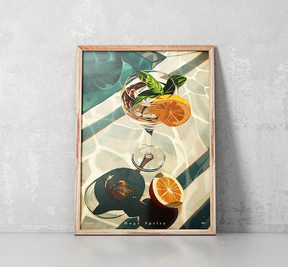 Hugo Spritz - cocktail print | cheers print, 3 piece wall art, bar cart print, cocktail poster, signature drink, digital download