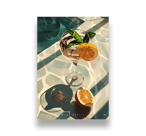 Hugo Spritz - cocktail print | cheers print, 3 piece wall art, bar cart print, cocktail poster, signature drink, digital download