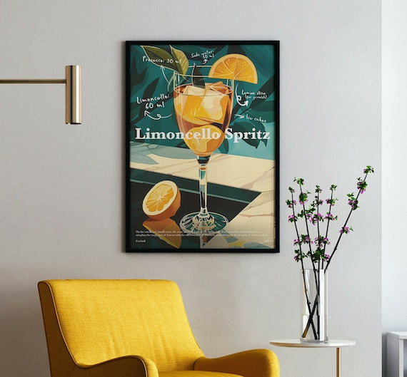 Limoncello spritz - cocktail print | 3 piece wall art, cheers print, bar cart print, cocktail poster, signature drink, digital download