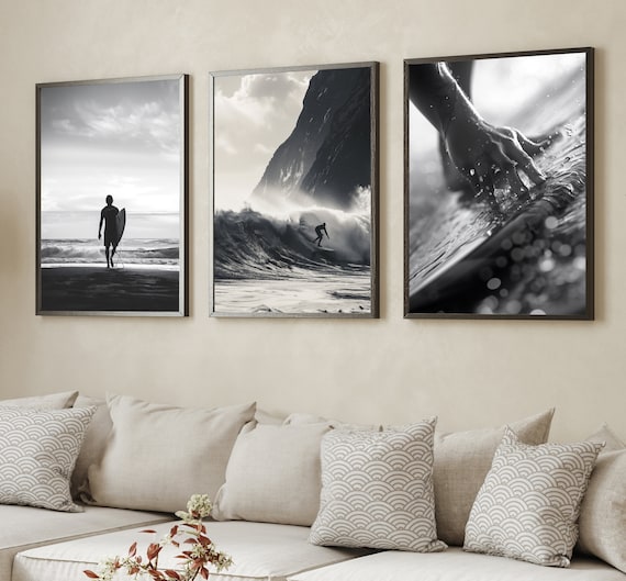 surf poster, beachy wall art | 3 piece wall art, costal print, surf print, digital download, surf wall art