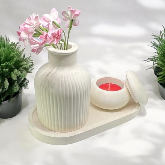 Set of 3 Home Decor | candle holders, mini vase, EDC tray, concrete home decor, housewarming gift, small home decor set, 15B