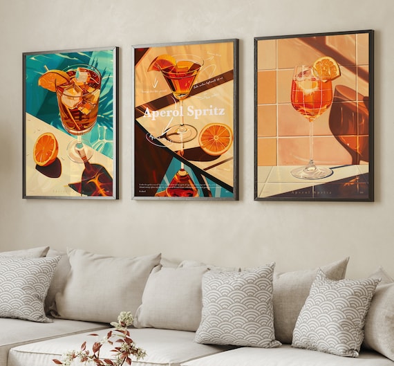 aperol spritz print, cocktail print | cheers print, 3 piece wall art, cocktail recipe, signature drink, set of 3, digital download