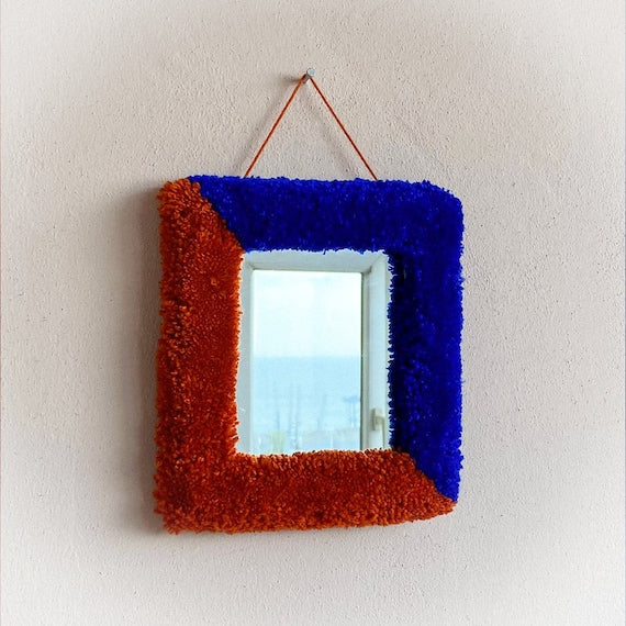 Tufted Wall Hanging - Handmade Small Wall Mirror | fall hosting decor, home decor, colorful wall mirror, housewarming gift, wall decor