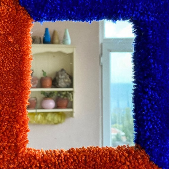 Tufted Wall Hanging - Handmade Small Wall Mirror | fall hosting decor, home decor, colorful wall mirror, housewarming gift, wall decor