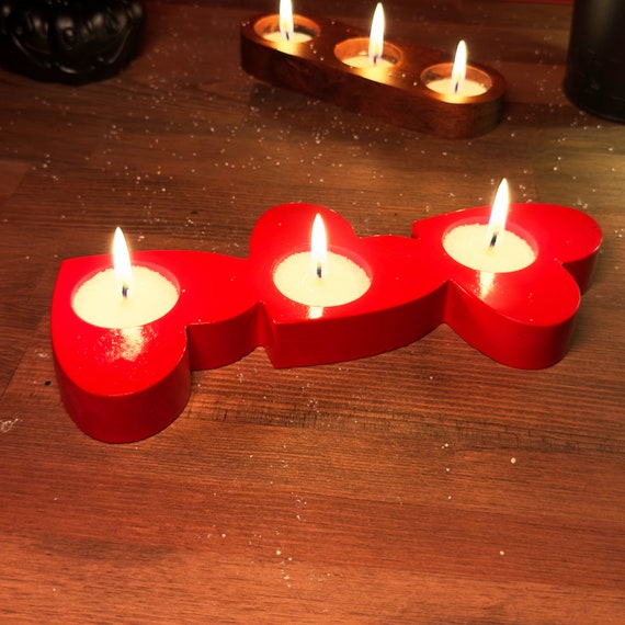 Heart-Shaped Candle Holder Set - Small Concrete Home Decor for Housewarming, Best Holiday Gift, Mini Candle Holders for Cozy Vibes, 15B