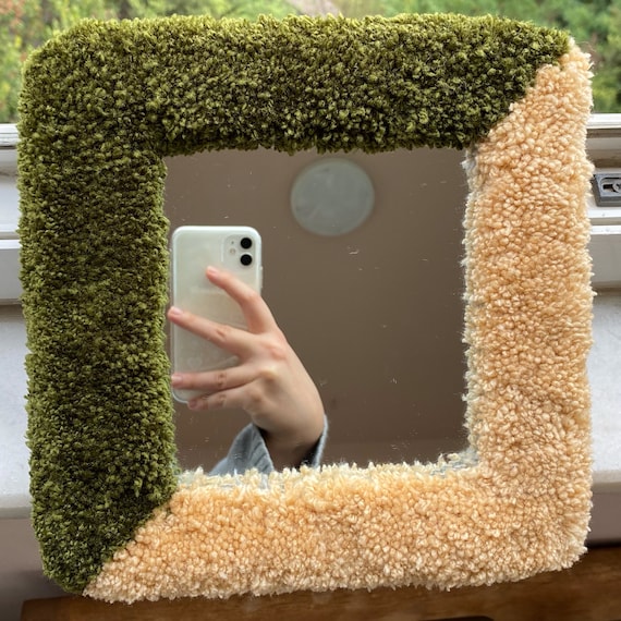 Tufted Wall Hanging - Handmade Small Wall Mirror | fall hosting decor, home decor, colorful wall mirror, housewarming gift, wall decor