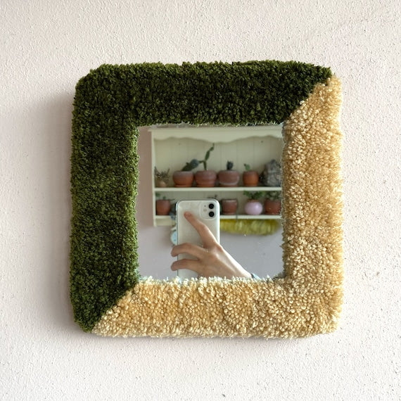 Tufted Wall Hanging - Handmade Small Wall Mirror | fall hosting decor, home decor, colorful wall mirror, housewarming gift, wall decor