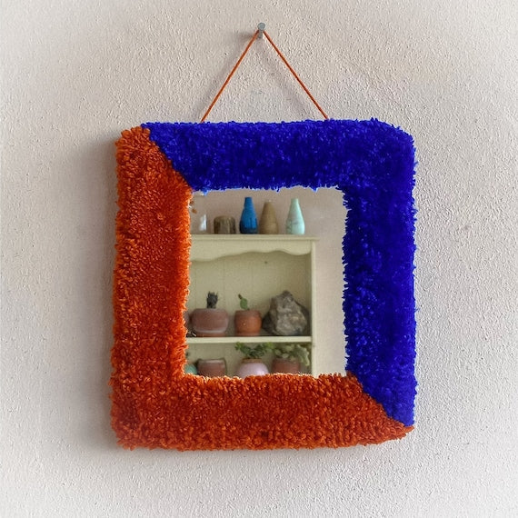 Tufted Wall Hanging - Handmade Small Wall Mirror | fall hosting decor, home decor, colorful wall mirror, housewarming gift, wall decor