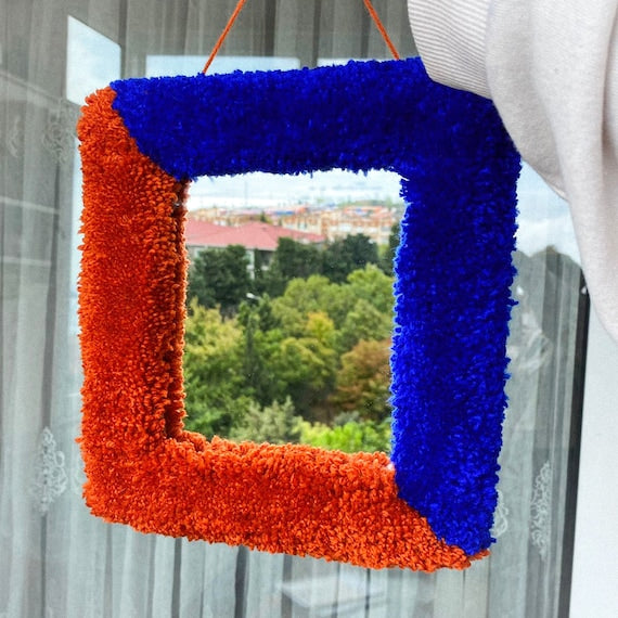 Tufted Wall Hanging - Handmade Small Wall Mirror | fall hosting decor, home decor, colorful wall mirror, housewarming gift, wall decor