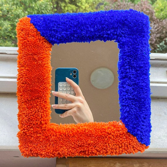 Tufted Wall Hanging - Handmade Small Wall Mirror | fall hosting decor, home decor, colorful wall mirror, housewarming gift, wall decor