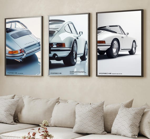 Porsche Poster, Vintage Porsche, Retro Porsche Car Wall Art | Set of 3 Car Poster, Wall Decor, Printable Wall Art for Car Enthusiasts